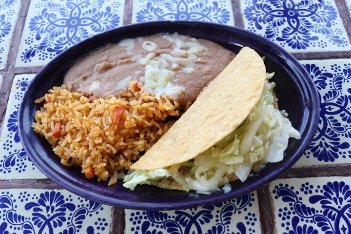 One Taco, Rice, and Beans