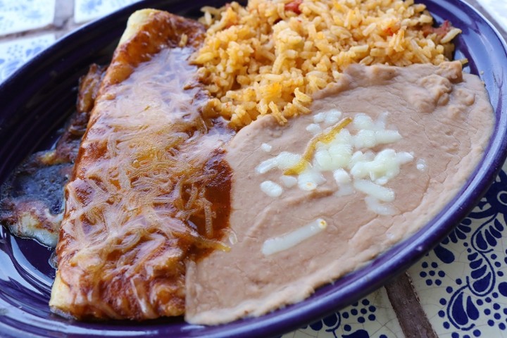 Enchilada, Rice, and Beans