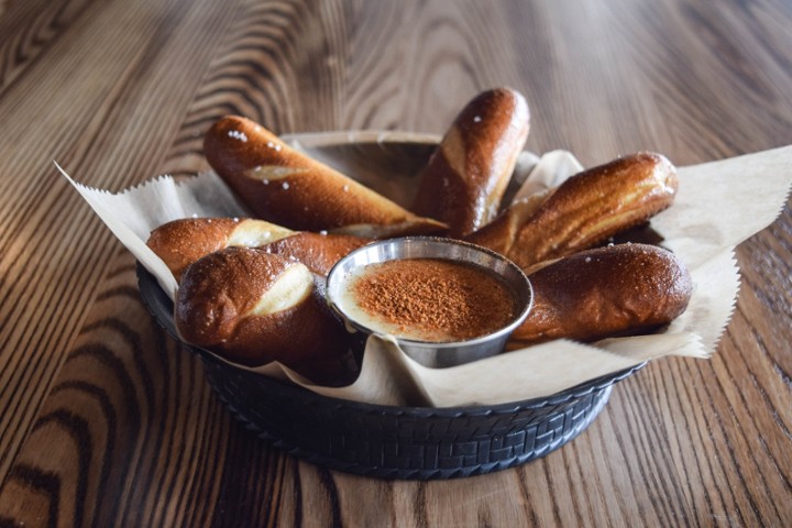 Cajun Queso Dip W/ Pretzel Sticks