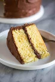 Slice of yellow cake w/chocolate icing