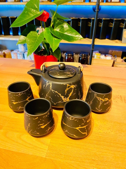 Black marble tea pot set