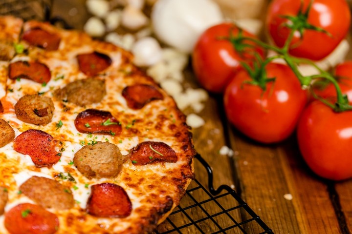 Turkey Pepperoni & Chicken Sausage Pizza