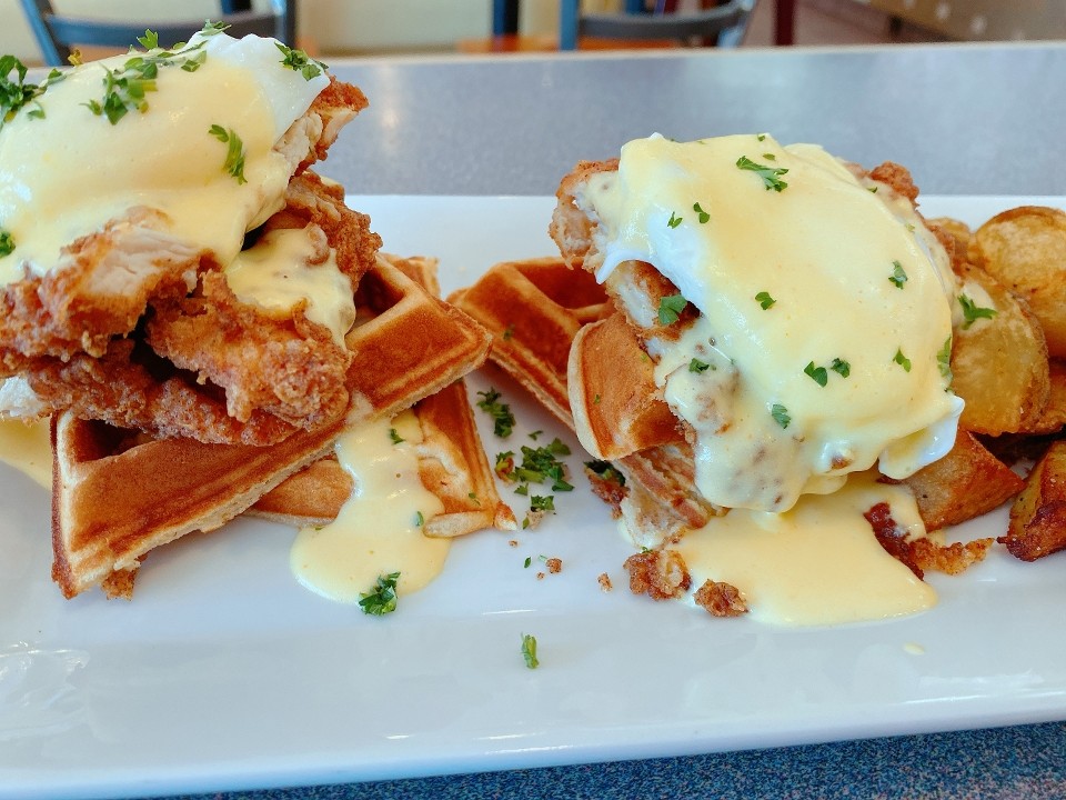 FRIED CHICKEN AND WAFFLES EGGS BENEDICT