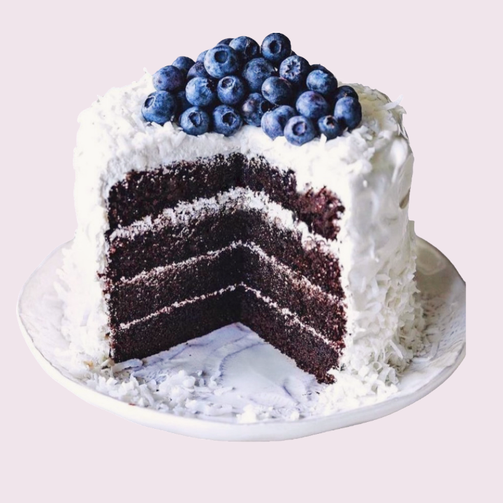 Chocolate blueberry coconut bliss cake