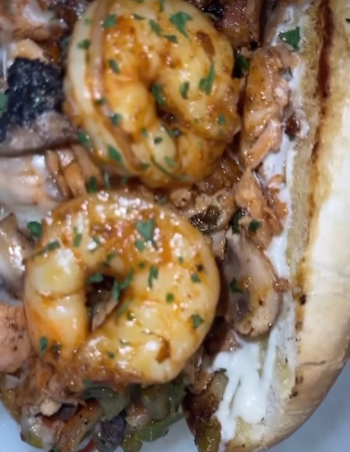 SALMON AND SHRIMP PHILLY