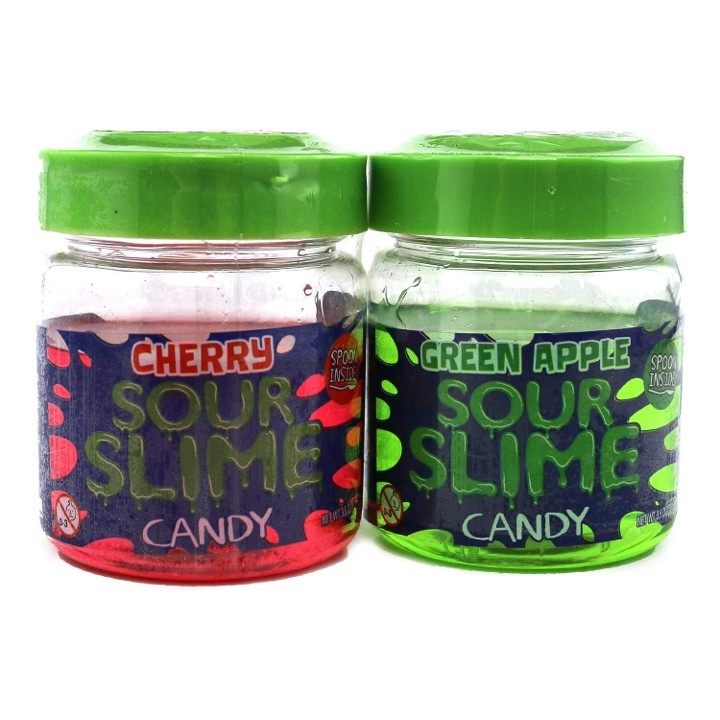 SLIME SOUR CANDY - GREEN APPLE & CHERRY W/ SPOON