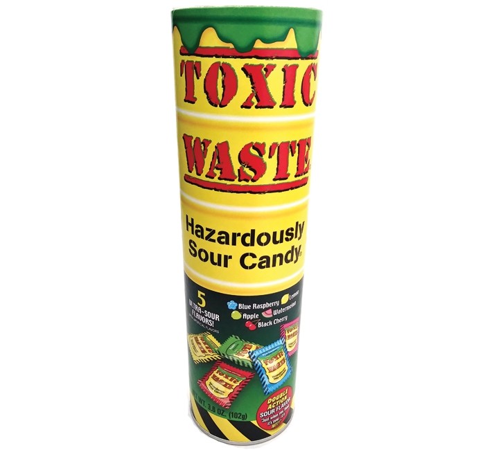 CANDY TUBE BANK 9 INCH - TOXIC WASTE SOUR CANDY WRAPPED