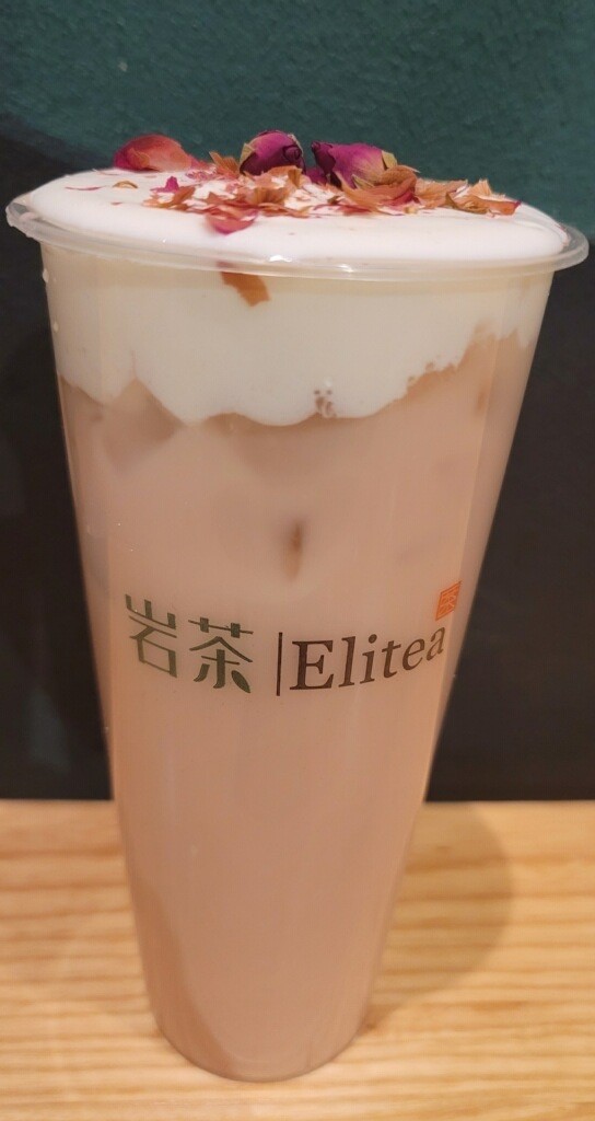 Cold Rose Milk Tea with Boba and Cheese Top