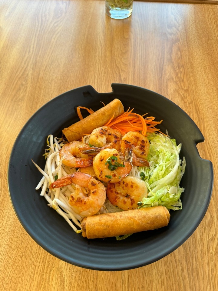 Grilled Shrimp with Crispy Spring Rolls