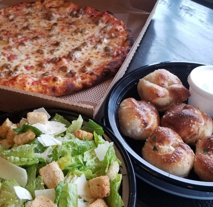 16" 1-Topping Pizza, Caesar Entree, Garlic Knots