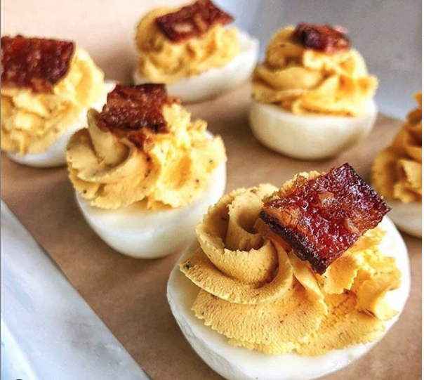Candied Bacon Deviled Eggs