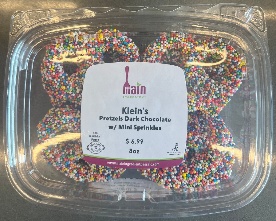 Klein's  Pretzel Dark Chocolate W/ Mini Rainbow Sprinkles (8oz)