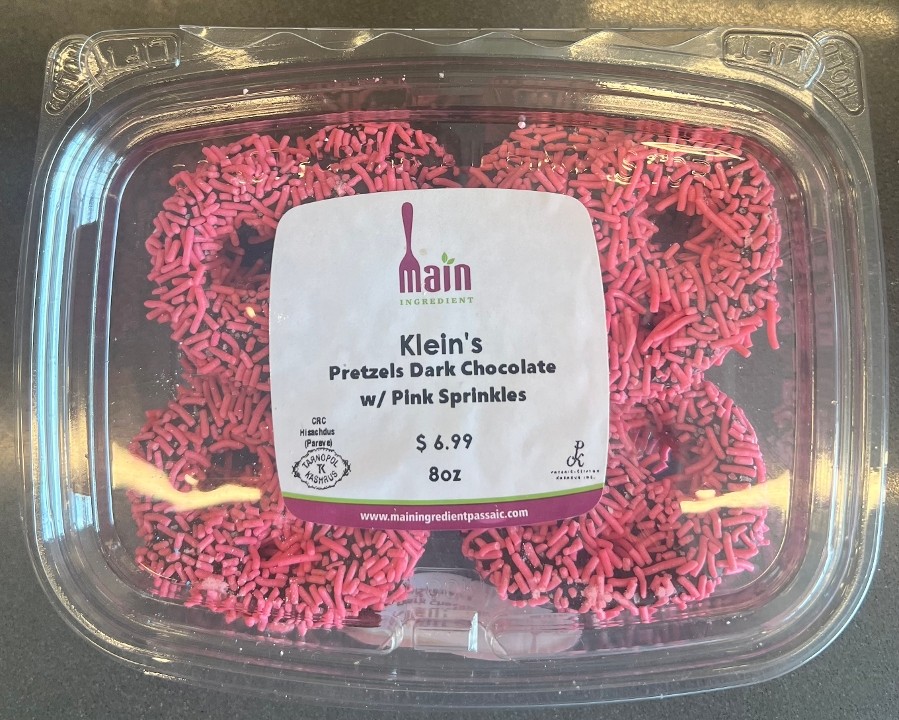 Klein's  Pretzel Dark Chocolate W/ Pink Sprinkles (8oz)