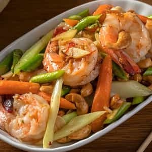 Jumbo Shrimp & Cashews, Seasonal Vegetables