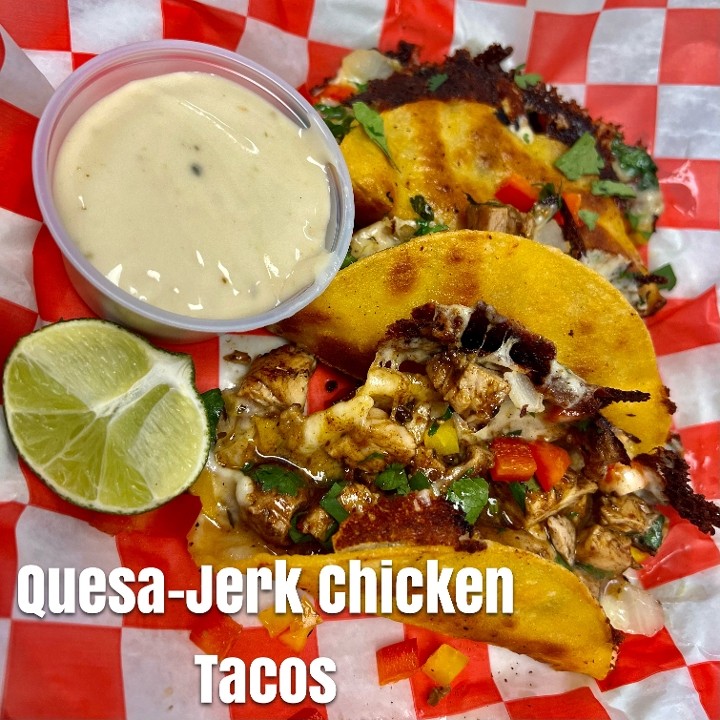 Quesa-Jerk Chicken Tacos