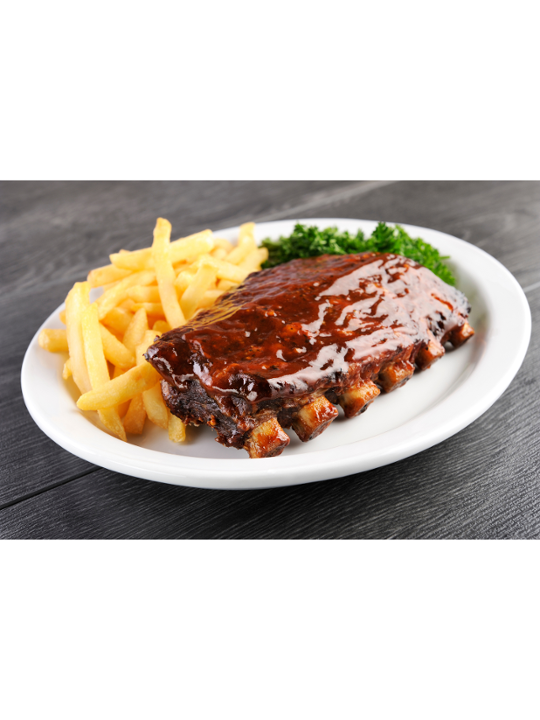 Baby back ribs Slow Cooked (over 2 and half pounds) with salad and FF