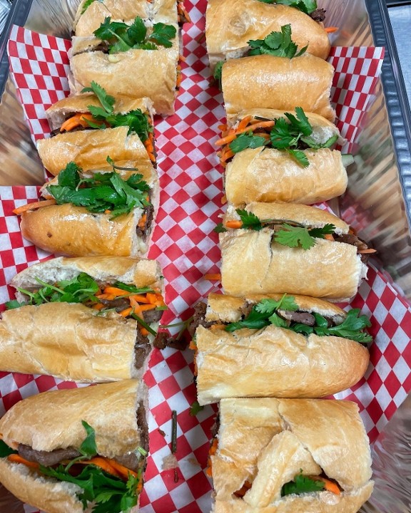 Grilled Beef Banh Mi (10 sandwiches cut in half)