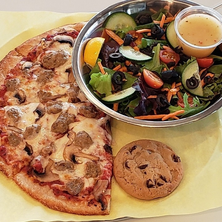 sausage and mushroom pizza + salad combo