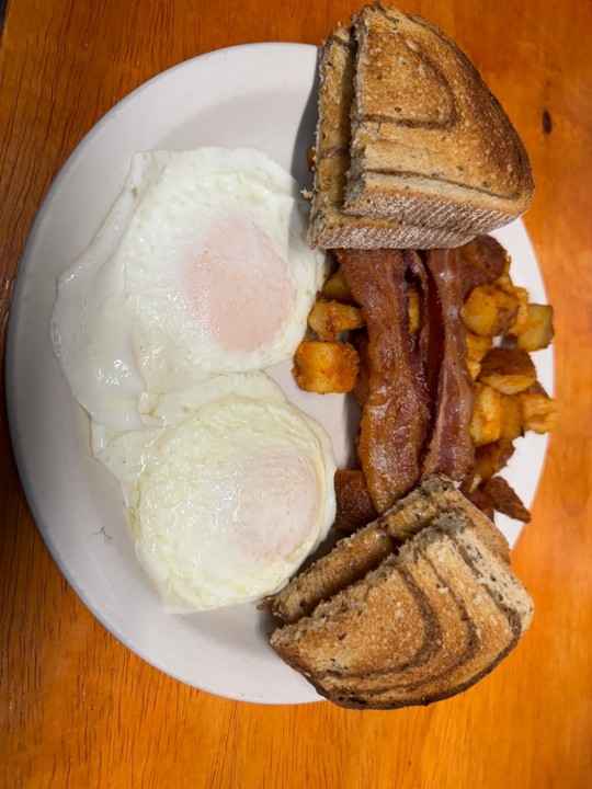 2 EGGS WITH BACON HOMEFRIES & TOAST