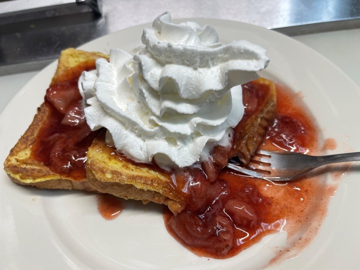 2 FRENCH TOAST WITH STRAWBERRIES TOPPING AND WHIPPED CREAM