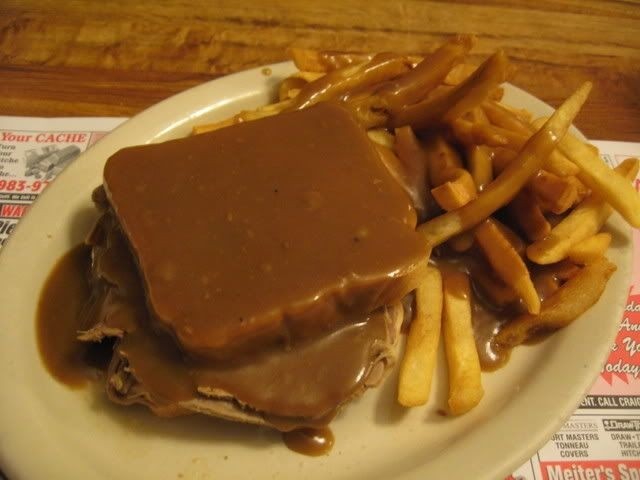 Hot Beef Sandwich with French Fries