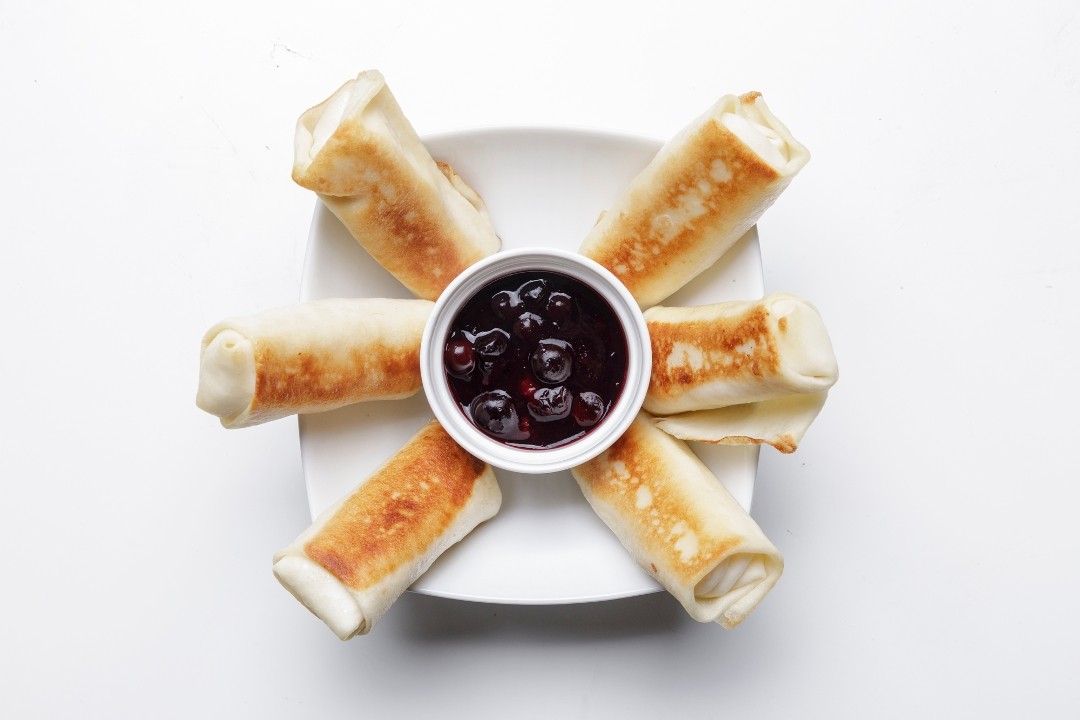 Cheese Blintzes with Blueberry Compote