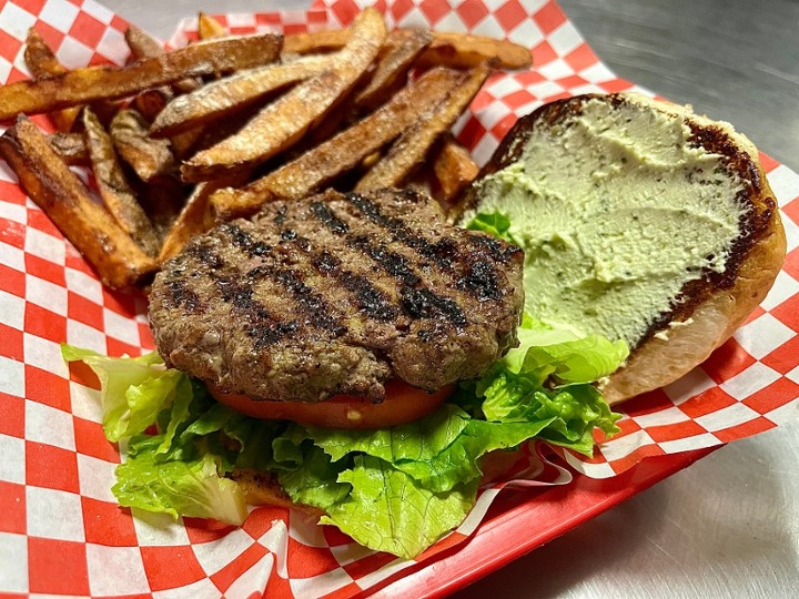 Macadamia Nut Pesto Infused Goat Cheese Burger