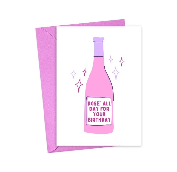 Rose All Day Wine Lover Funny Birthday Card