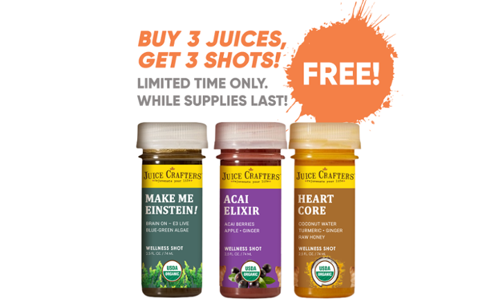 Buy 3 Juices, Get 3 Shots Free!