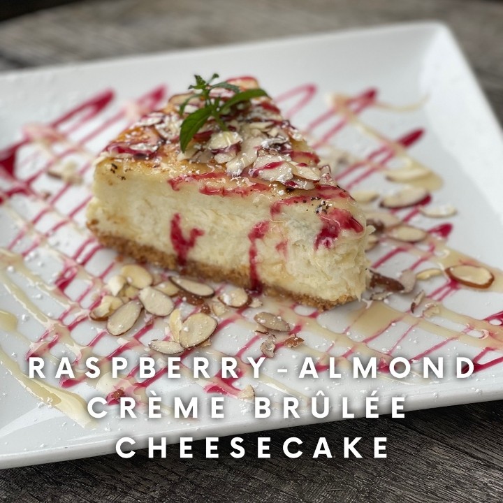 Raspberry Almond Creme Brulee Cheesecake