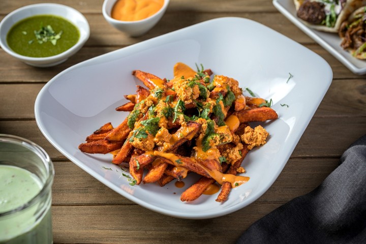 Messy Fries (w. paneer + tikka sauce + chutney + chop. cilantro)