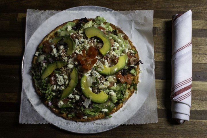 (GF) Cauliflower Crust Salad Pizza