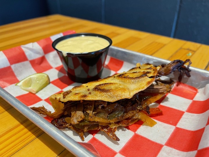 Cheesy Fajita Brisket Taco