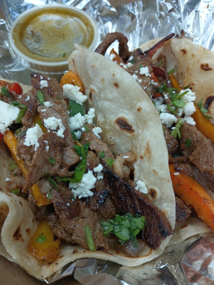 STEAK AND PEPPERS TACOS