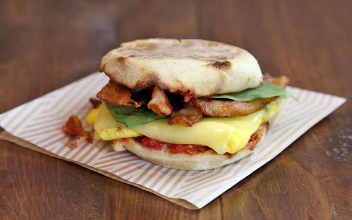 Bacon, Egg, & Tomato Jam Breakfast Sandwich